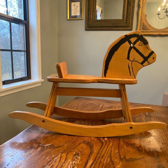Vintage Wooden Rocking Horse For Toddlers - Handcrafted Design - 25" Long x 20" - Picture 3 of 11